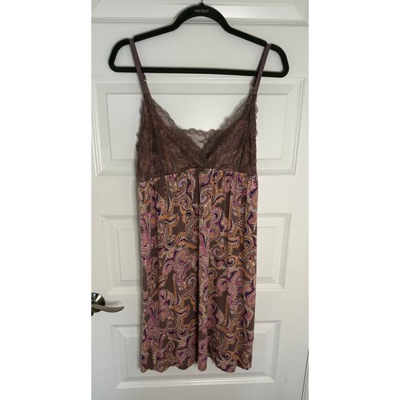 Cynthia Rowley XL Paisley Lace Trim Slip Nightgown Dress Purple Pink Rayon Blend - Picture 1 of 7